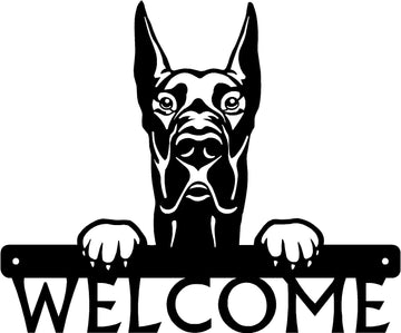 Great Dane Cropped Ear Detailed Dog Face Welcome Sign or Custom Name The Metal Peddler