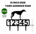 15-inch Greyhound address sign featuring up to 5 customizable numbers and three stakes at the bottom for easy lawn mounting.