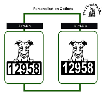 Greyhound Address Sign - Detailed Dog Design with Custom House Numbers