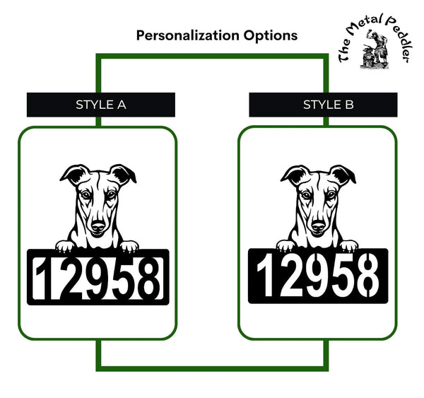 Greyhound Address Sign - Detailed Dog Design with Custom House Numbers The Metal Peddler