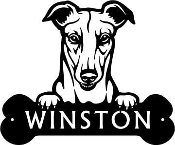 Greyhound Head and Dog Bone Sign with Custom Name or Numbers The Metal Peddler