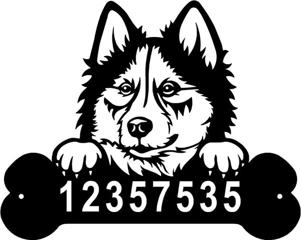 Husky Head and Dog Bone Sign with Custom Name or Numbers The Metal Peddler