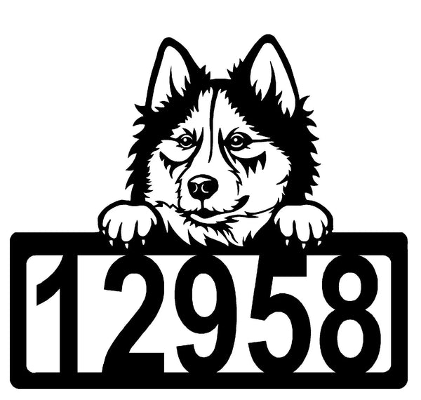 Husky Address Sign - Detailed Dog Design with Custom House Numbers The Metal Peddler