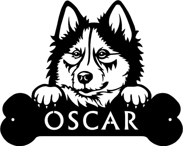 Husky Head and Dog Bone Sign with Custom Name or Numbers The Metal Peddler