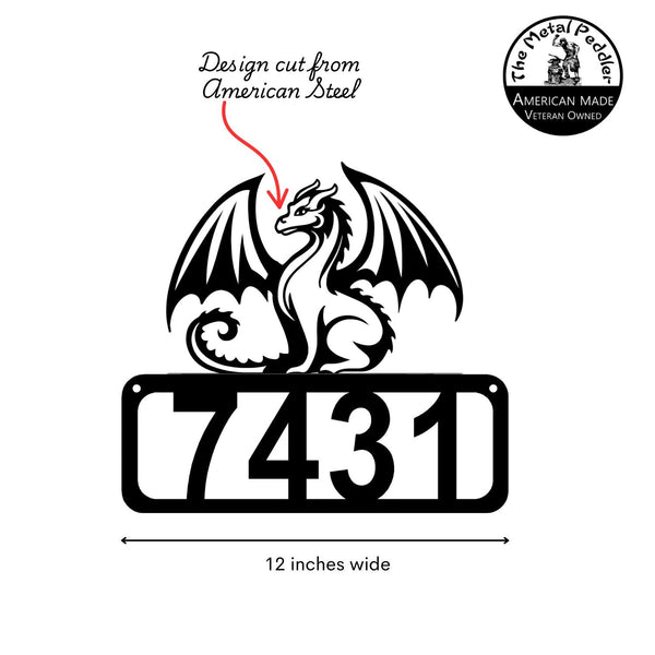 Graceful Dragon Address Sign –  Framed Number Metal Art The Metal Peddler