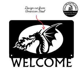 Fire Dragon Welcome Sign – Customizable Fantasy Metal Art The Metal Peddler