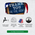 Product packaging with 'Thank You for Your Service' text, American flag design, and branding information on a white background.