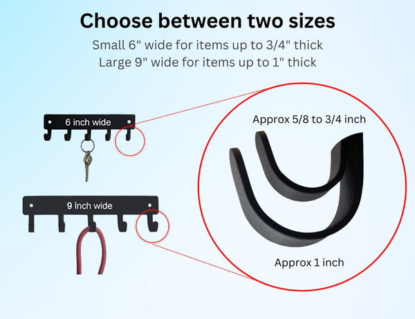 A comparison of the 2 hook sizes on our key holders