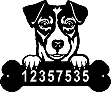 Jack Russell Terrier #1 Head and Dog Bone Sign with Custom Name or Numbers The Metal Peddler