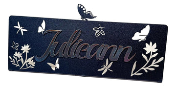 Personalized Metal Desk Nameplate – Butterfly & Floral Design