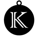 Black metal keychain with the initial K