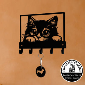 Kitten Frame Key Holder with 5 Hooks - The Metal Peddler Key Rack 03135-KRSM-Cat face in frame TheMetalPeddler.com