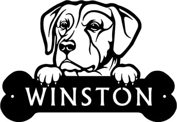 Labrador #2 Head and Dog Bone Sign with Custom Name or Numbers The Metal Peddler