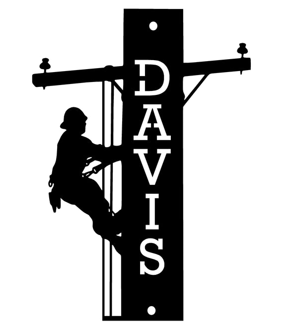 Lineman pole climber wall art with custom name 