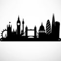 Personalized London skyline metal wall art featuring Big Ben, Tower Bridge, St. Paul's Cathedral, the London Eye, The Gherkin, and The Shard