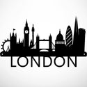Black silhouette of the London skyline with major landmarks and the word 'LONDON' in large black letters below, shown on a plain light background.