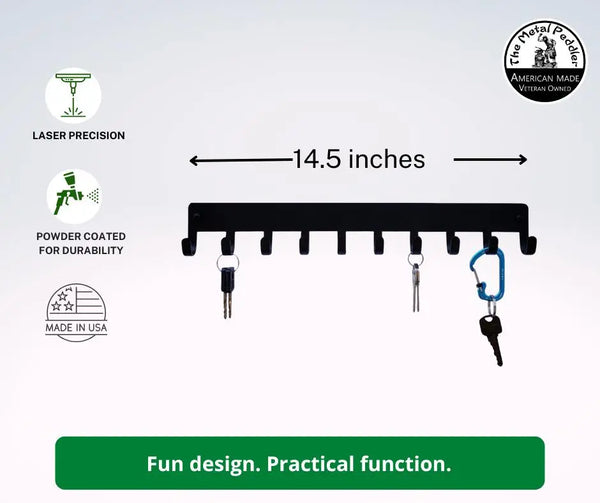 Plain medal rack with description of product and length measurements 