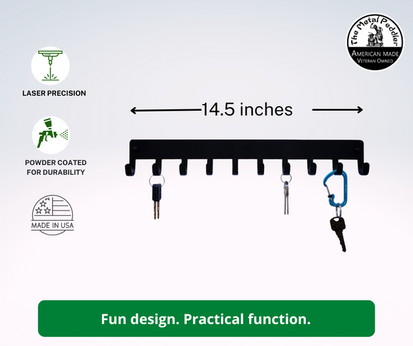 Plain medal rack with description of product and length measurements 