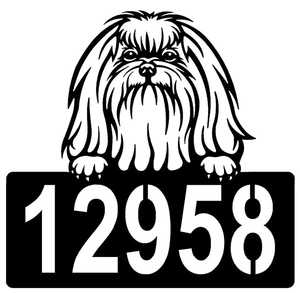 Maltese Address Sign - Detailed Dog Design with Custom House Numbers The Metal Peddler