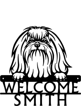 Maltese Detailed Dog Face Welcome Sign or Custom Name The Metal Peddler