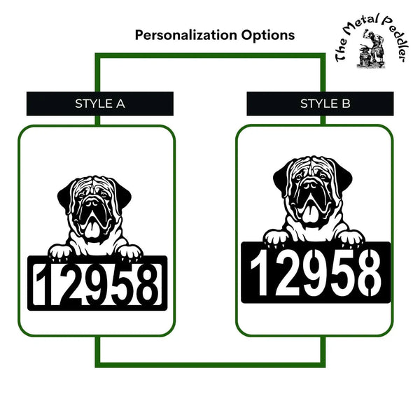 Mastiff Address Sign - Detailed Dog Design with Custom House Numbers The Metal Peddler