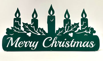 Merry Christmas Candle Scene Shelf Decor in Green or Gold