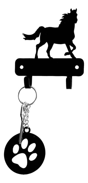 Key holder with horse design and paw print keychain on a white background