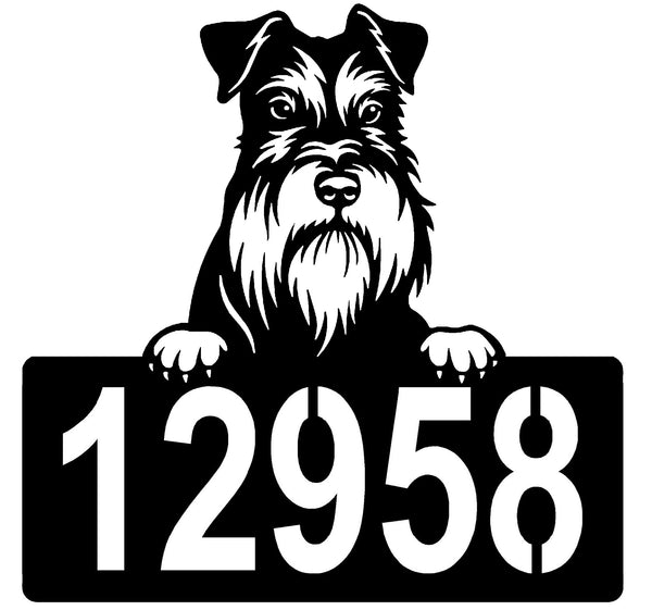 Miniature Schnauzer #2 Address Sign - Detailed Dog Design with Custom House Numbers The Metal Peddler