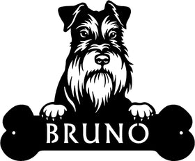 Miniature Schnauzer Head and Dog Bone Sign with Custom Name or Numbers The Metal Peddler