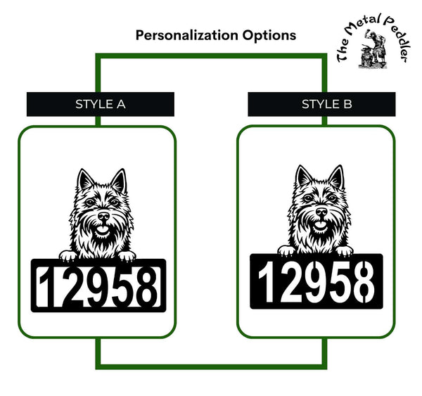 Norwich Terrier Address Sign - Detailed Dog Design with Custom House Numbers