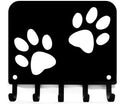 Solid Rectangle with 2 Dog Paw Prints Cut Out-Paw Print Key Rack/ Leash Hanger with 5 hooks