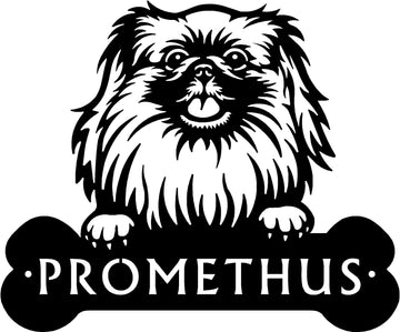 Pekingese Head and Dog Bone Sign with Custom Name or Numbers The Metal Peddler