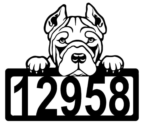 Pit Bull Terrier Address Sign - Detailed Dog Design with Custom House Numbers The Metal Peddler