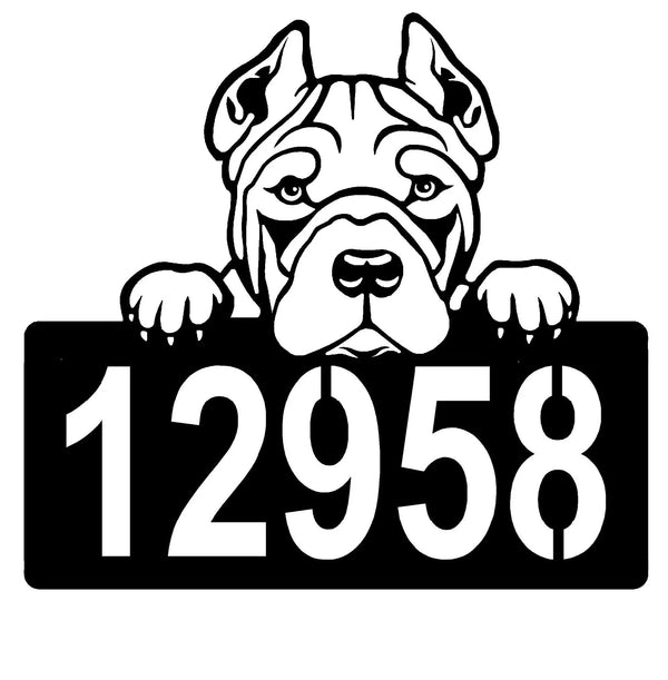 Pit Bull Terrier Address Sign - Detailed Dog Design with Custom House Numbers The Metal Peddler