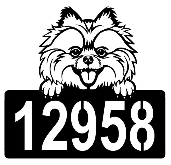 Pomeranian Address Sign - Detailed Dog Design with Custom House Numbers The Metal Peddler