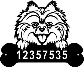 Pomeranian Head and Dog Bone Sign with Custom Name or Numbers The Metal Peddler