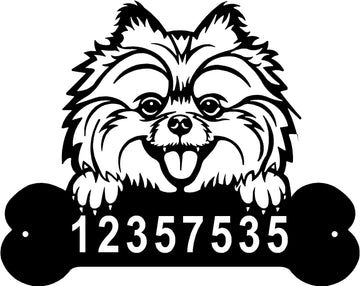 Pomeranian Head and Dog Bone Sign with Custom Name or Numbers The Metal Peddler