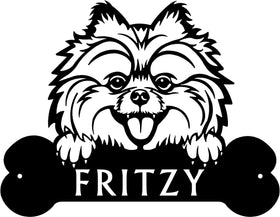 Pomeranian Head and Dog Bone Sign with Custom Name or Numbers The Metal Peddler