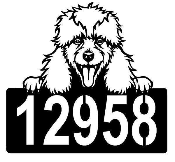 Poodle Address Sign - Detailed Dog Design with Custom House Numbers The Metal Peddler