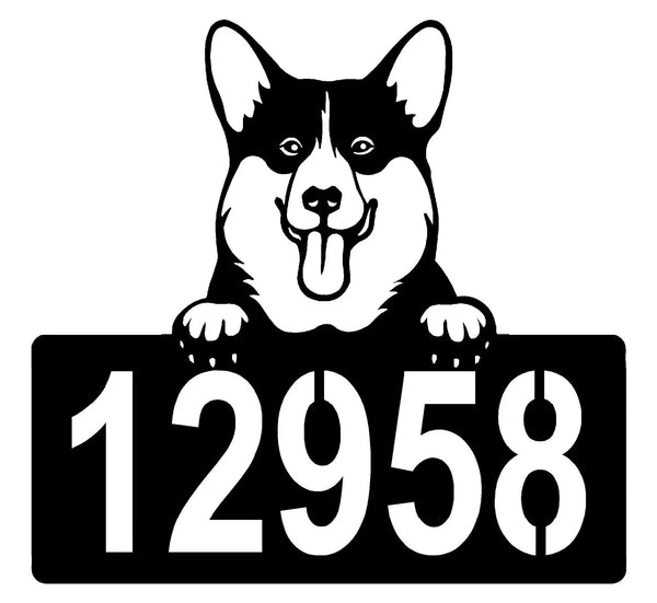 Pembroke Welsh Corgi Address Sign - Detailed Dog Design with Custom House Numbers The Metal Peddler