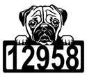 Pug Address Sign - Detailed Dog Design with Custom House Numbers The Metal Peddler