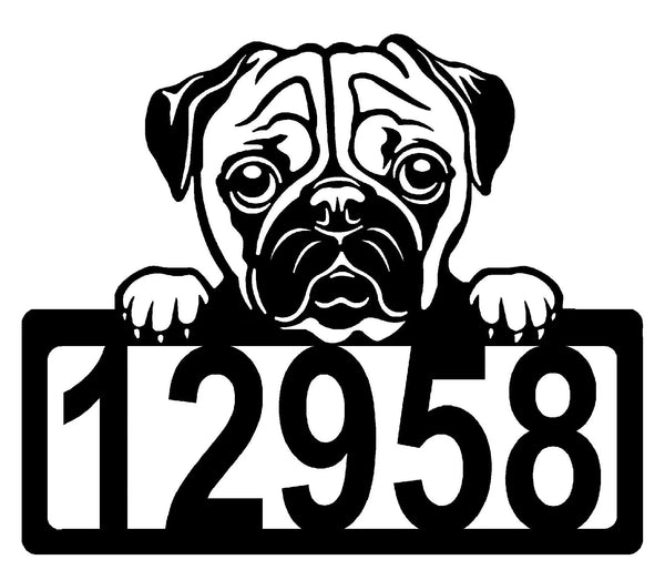 Pug Address Sign - Detailed Dog Design with Custom House Numbers The Metal Peddler