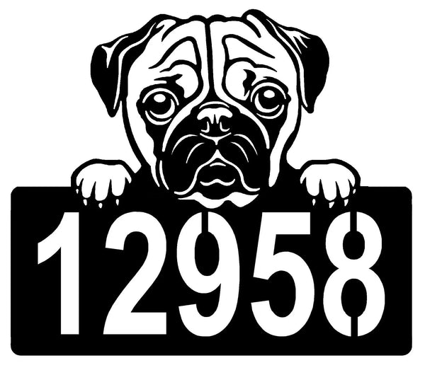 Pug Address Sign - Detailed Dog Design with Custom House Numbers The Metal Peddler