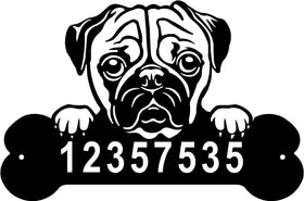 Pug Head and Dog Bone Sign with Custom Name or Numbers The Metal Peddler