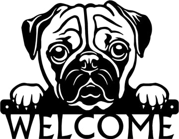 Pug Detailed Dog Face Welcome Sign or Custom Name The Metal Peddler