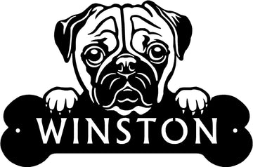 Pug Head and Dog Bone Sign with Custom Name or Numbers The Metal Peddler