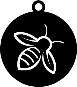 Round black metal keychain with bee design cutout