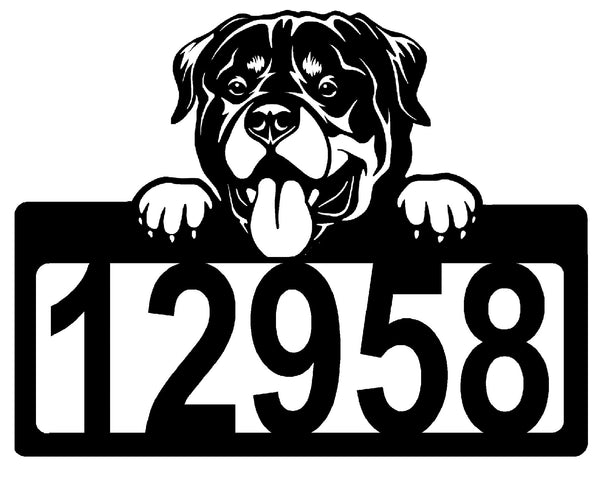 Rottweiler Address Sign - Detailed Dog Design with Custom House Numbers