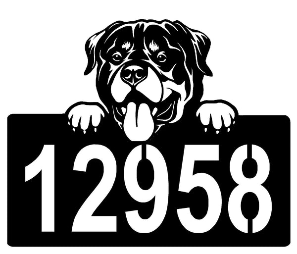 Rottweiler Address Sign - Detailed Dog Design with Custom House Numbers The Metal Peddler