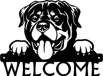 Rottweiler Detailed Dog Face Welcome Sign or Custom Name The Metal Peddler